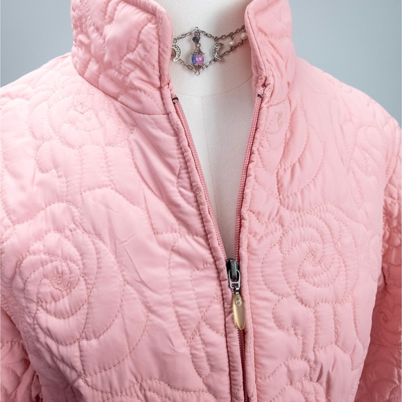 Pink Quilted Rose Stitch Jacket - Y2K Coquette Pastel Puff Outerwear - Picture 4 of 7